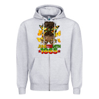 Heather Grey juneteenth 1865 afro bun Zipper Hoodie - HRA Design Shop
