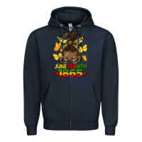 Navy juneteenth 1865 afro bun Zipper Hoodie - HRA Design Shop