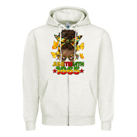 Oatmeal Heather juneteenth 1865 afro bun Zipper Hoodie - HRA Design Shop