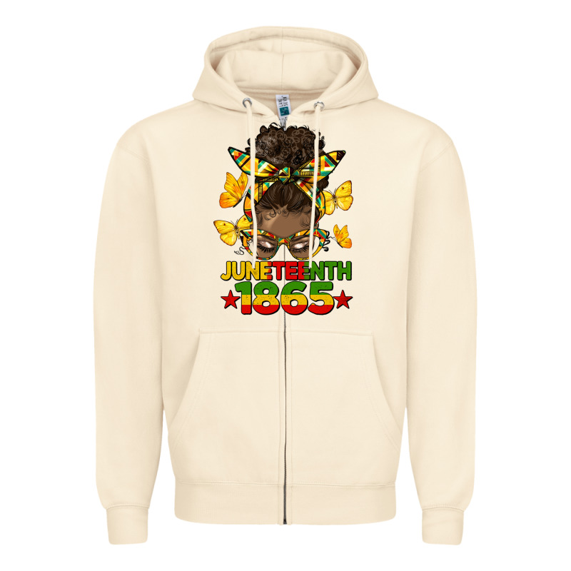Juneteenth 1865 Afro Bun Zipper Hoodie by HRA Design Shop | Teevron