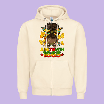 Juneteenth 1865 Afro Bun Zipper Hoodie Designed By Hra Design Shop