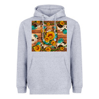 Heather Grey sunflower gemstone leopard cowhide horseshoe Heavyweight Hoodie - Artiststas