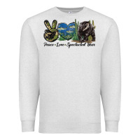 Oatmeal Heather Peace Love Spectacled Bear Premium Sweatshirt - LillyAllenDesigns