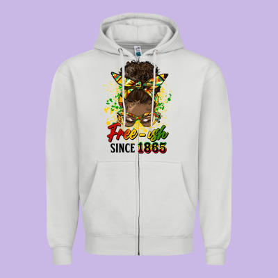 Free Ish Since 1865 Afro Messy Bun Zipper Hoodie Designed By Hra Design Shop