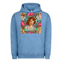 Pigment Pebble Blue Hairdresser Western Girl And Hair Curler Seamless Pattern Bbs Urban Hoodie - BundleAndBundleShop