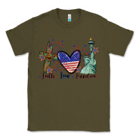Army Green Faith love Freedom 4th of july Classic Tee - CowGirlArtShop