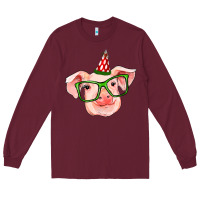Burgundy pig christmas Long Sleeve Tee - RanaPortraitStore