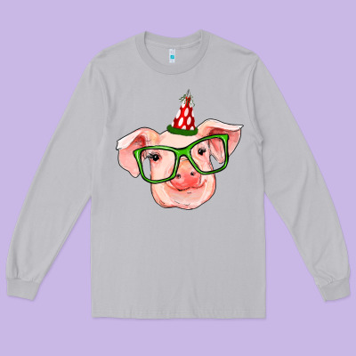 Pig Christmas Long Sleeve Tee Designed By Ranaportraitstore