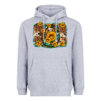 Heather Grey sunflower gemstone leopard cowhide horseshoe background Heavyweight Hoodie - Artiststas