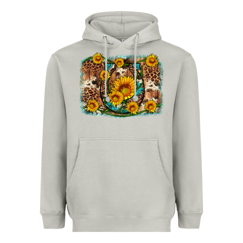 Sunflower Gemstone Leopard Cowhide Horseshoe Background Heavyweight Hoodie by Artiststas | Teevron