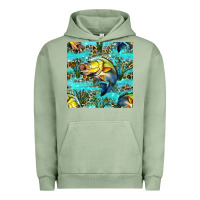 Pigment Oil Green Lake Fish And Reeds With Leopard Seamless Pattern Bbs Urban Hoodie - BundleAndBundleShop