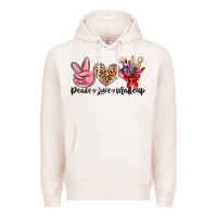 Pale Pink peace love makeup Premium Hoodie - MaliasSmallBusiness