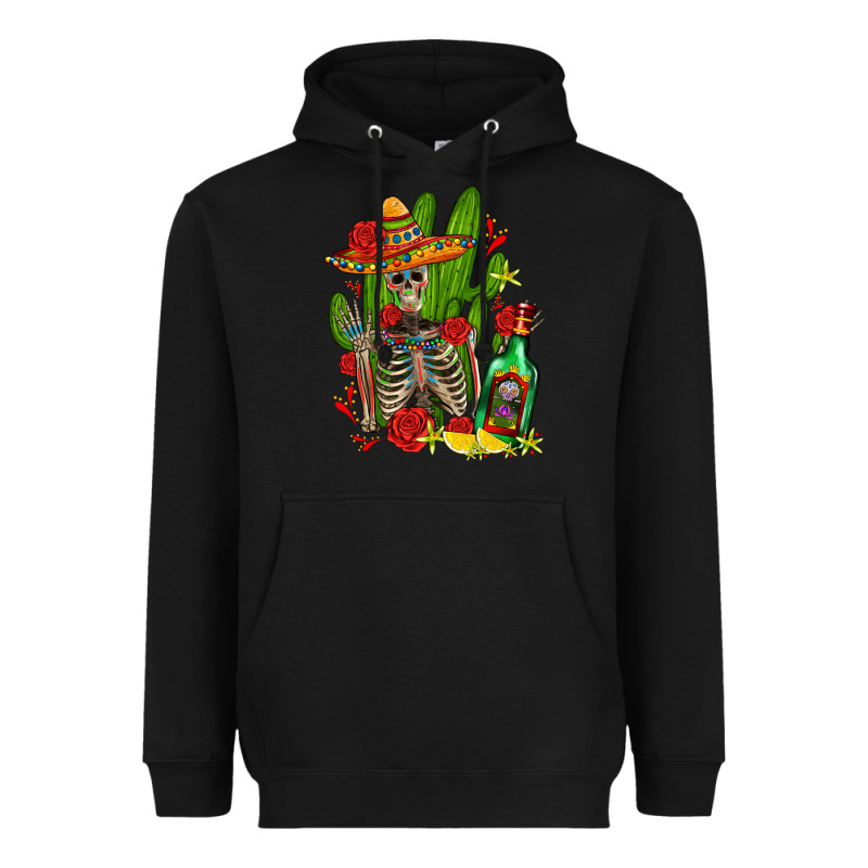 Skeleton With Sombrero And Tequila Heavyweight Hoodie by AdoDesignShop | Teevron
