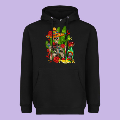 Skeleton With Sombrero And Tequila Heavyweight Hoodie Designed By Adodesignshop