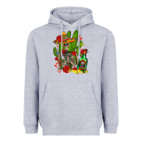 Heather Grey skeleton with sombrero and tequila Heavyweight Hoodie - AdoDesignShop