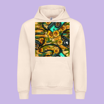 Leopard Digital Camera And Sunflowers With Camouflage Seamless Pattern Urban Hoodie Designed By Bundleandbundleshop