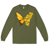 Army Green flowers and childhood cancer ribbon butterfly Long Sleeve Tee - texasbilliewilder