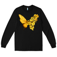 Black flowers and childhood cancer ribbon butterfly Long Sleeve Tee - texasbilliewilder