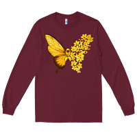 Burgundy flowers and childhood cancer ribbon butterfly Long Sleeve Tee - texasbilliewilder