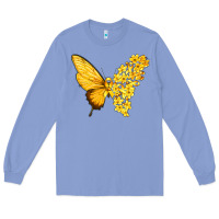Colony Blue flowers and childhood cancer ribbon butterfly Long Sleeve Tee - texasbilliewilder