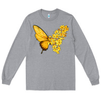 Heather Grey flowers and childhood cancer ribbon butterfly Long Sleeve Tee - texasbilliewilder