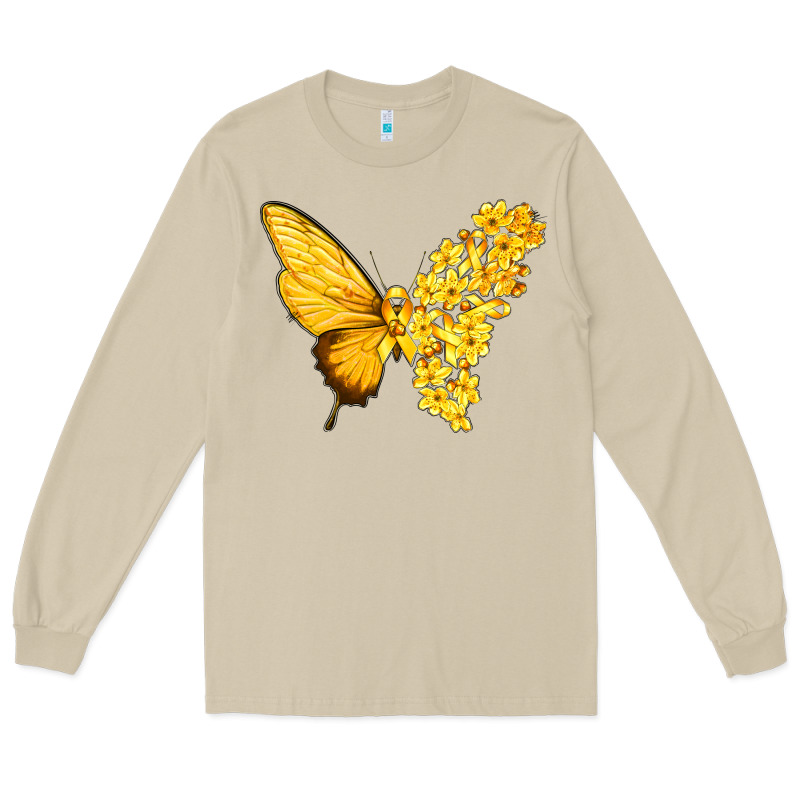 Flowers And Childhood Cancer Ribbon Butterfly Long Sleeve Tee by texasbilliewilder | Teevron