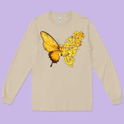 Flowers And Childhood Cancer Ribbon Butterfly Long Sleeve Tee Designed By Texasbilliewilder