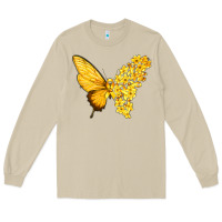 Mushroom flowers and childhood cancer ribbon butterfly Long Sleeve Tee - texasbilliewilder