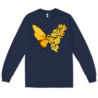 Navy flowers and childhood cancer ribbon butterfly Long Sleeve Tee - texasbilliewilder