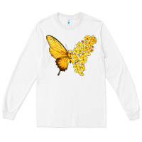 White flowers and childhood cancer ribbon butterfly Long Sleeve Tee - texasbilliewilder