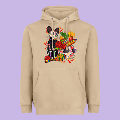 Mexican Dead Day With Skeleton Cat Heavyweight Hoodie Designed By Adodesignshop