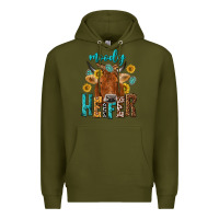 Army Green moody cow Premium Hoodie - NancyCooperArtShop