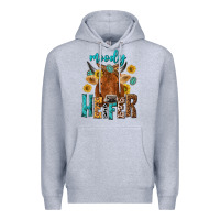 Heather Grey moody cow Premium Hoodie - NancyCooperArtShop