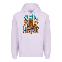 Lilac moody cow Premium Hoodie - NancyCooperArtShop