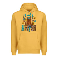 Mustard moody cow Premium Hoodie - NancyCooperArtShop