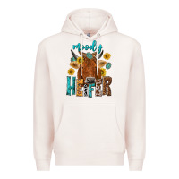 Pale Pink moody cow Premium Hoodie - NancyCooperArtShop