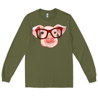 Army Green pig with red glasses Long Sleeve Tee - RanaPortraitStore