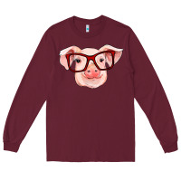 Burgundy pig with red glasses Long Sleeve Tee - RanaPortraitStore