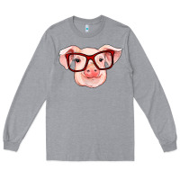 Heather Grey pig with red glasses Long Sleeve Tee - RanaPortraitStore