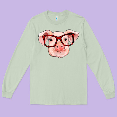 Pig With Red Glasses Long Sleeve Tee Designed By Ranaportraitstore