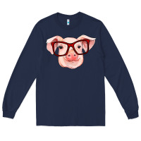 Navy pig with red glasses Long Sleeve Tee - RanaPortraitStore