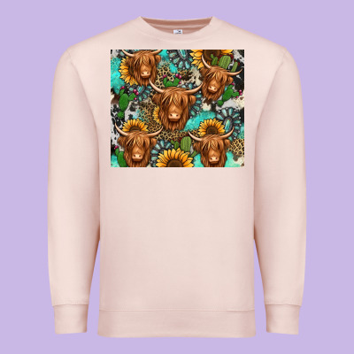 Long Haired Shaggy Cow Western Premium Sweatshirt Designed By Jasminsmagicworld