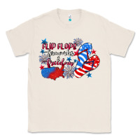 Natural Flip flops fireworks & freedom 4th of july Classic Tee - CowGirlArtShop