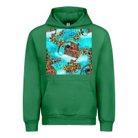 Emerald Mama Bear Hunting Fish With Leopard Seamless Pattern Urban Hoodie - BundleAndBundleShop
