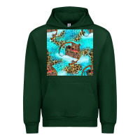 Forest Green Mama Bear Hunting Fish With Leopard Seamless Pattern Urban Hoodie - BundleAndBundleShop