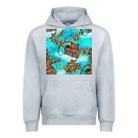 Heather Grey Mama Bear Hunting Fish With Leopard Seamless Pattern Urban Hoodie - BundleAndBundleShop