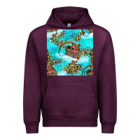Mauve Wine Mama Bear Hunting Fish With Leopard Seamless Pattern Urban Hoodie - BundleAndBundleShop