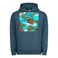 Pigment Midnight Navy Mama Bear Hunting Fish With Leopard Seamless Pattern Urban Hoodie - BundleAndBundleShop