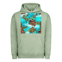 Pigment Oil Green Mama Bear Hunting Fish With Leopard Seamless Pattern Urban Hoodie - BundleAndBundleShop