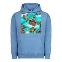 Pigment Pebble Blue Mama Bear Hunting Fish With Leopard Seamless Pattern Urban Hoodie - BundleAndBundleShop